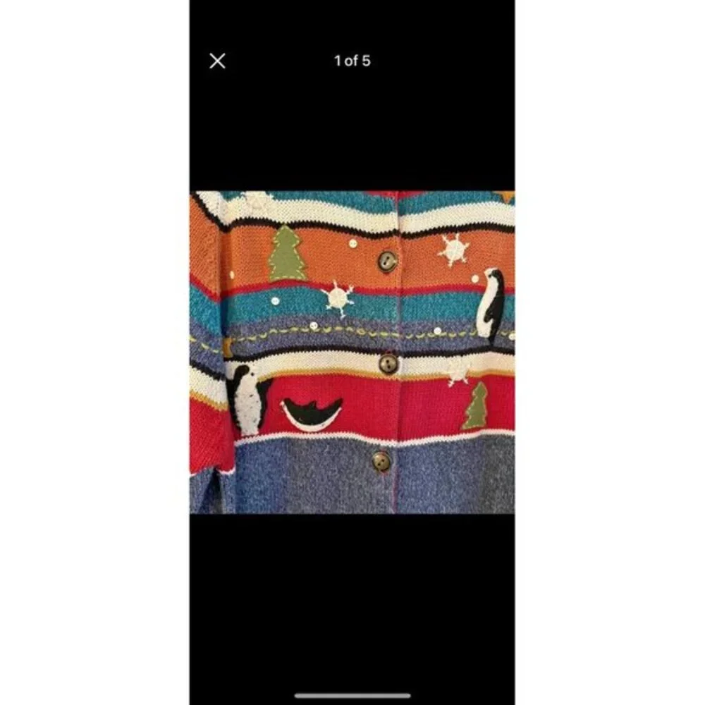 ⭐Susan Bristol Vintage Cottage Core Christmas Sweater Embroidered Penguin PLarge